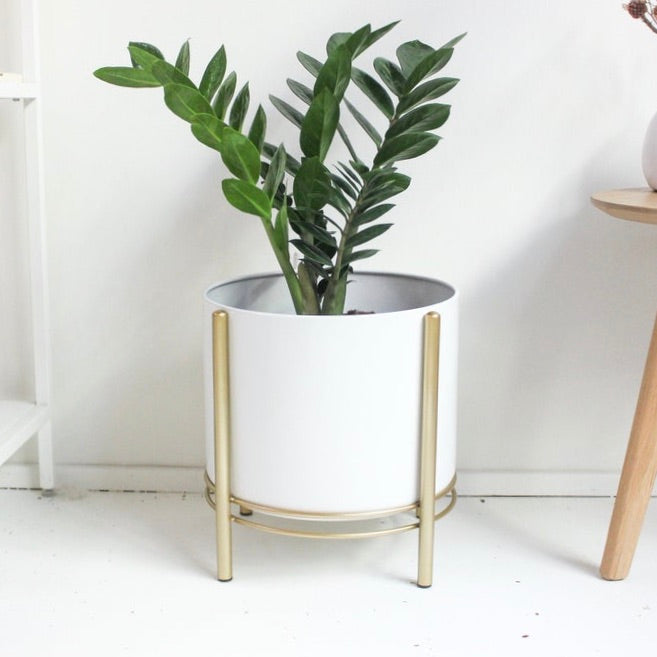 White and Gold Low Metal Planter – DSTUDIOhome