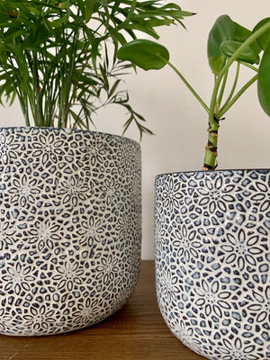 Textured Floral Ceramic Planter Pots